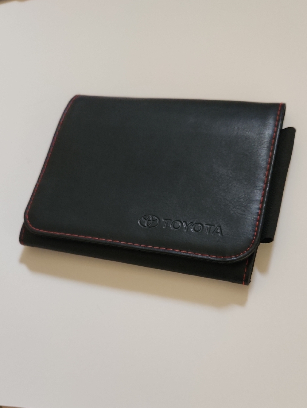 Toyota Black Leather Owners Manual Holder with Red Stitching